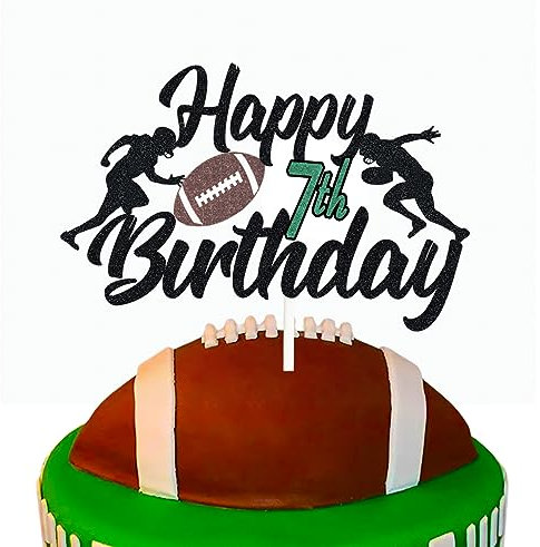 Happy 7th Birthday Football Cake Topper Seven Years Old Rugby Player Scene Cake Decoration For Kids Sport Theme Seventh Birthday Party Event Supplies for Boys (7)