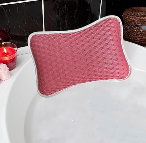 Badewannenkissen für Badewanne, Home Spa Kissen für Badewanne, Whirlpool, Kopf- und Nackenstütze mit 2 starken Saugnäpfen, Rosa