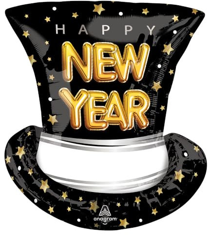 Amscan 4378875 - Super Shape Folienballon Zylinder, 53 x 60 cm, Happy New Year, Dekoration, Silvester, Neujahr