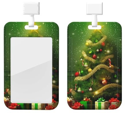 Porte-badge avec cordon - Motif arbres de Noël - Porte-carte d'identité avec clip rétractable et cordon tour de cou amovible pour clés, carte de métro