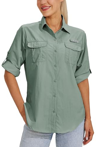 WILLIT Chemise de randonnée pour femme - UPF 50+ UV - Chemise fonctionnelle à manches longues - Safari Angel SPF - Séchage rapide - Chemise de randonnée - Pour l'extérieur, Vert sauge, M
