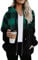 EFOFEI Damen Trendy Herbst Winter Warme Fleecemäntel Plaid Patchwork Mantel mit Kapuze Plaid Drawstring Sweatshirt Mantel Grün 4XL