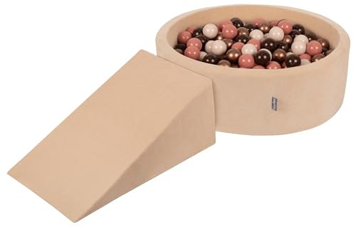 KiddyMoon Velvet Aire De Jeux en Mousse avec Rond Piscine À Balles (200 Balles) Fosses À Boules pour Enfants Jouets Parcours Obstacles, Beige Sableux: Brun/Cuivre/Beige Pastel/Saumon