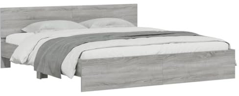 vidaXL Cadre de Lit avec Tête de Lit, Lit Double avec Sommier à Lattes, Lit Adulte, Meuble de Chambre à Coucher, Moderne, Sonoma Gris 180x200 cm