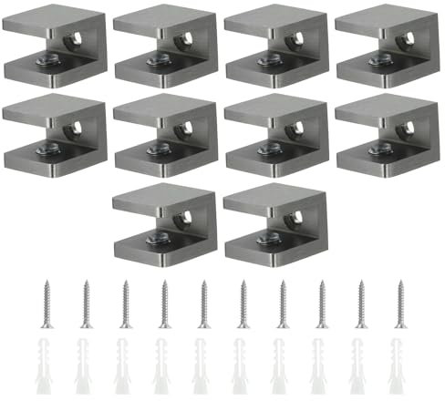 sourcing map Lot de 10 pinces réglables en cuivre noir pour étagère en verre de 8 à 10 mm d'épaisseur, support de fixation pour panneau fixe en U