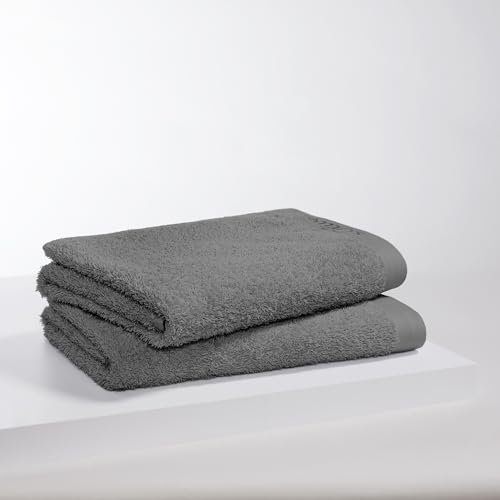 s.Oliver 2 TLG Duschtuch Set 70x140cm - 100% Baumwolle, 600 g/m², weich & saugstark, Doppelpack Duschtücher grau