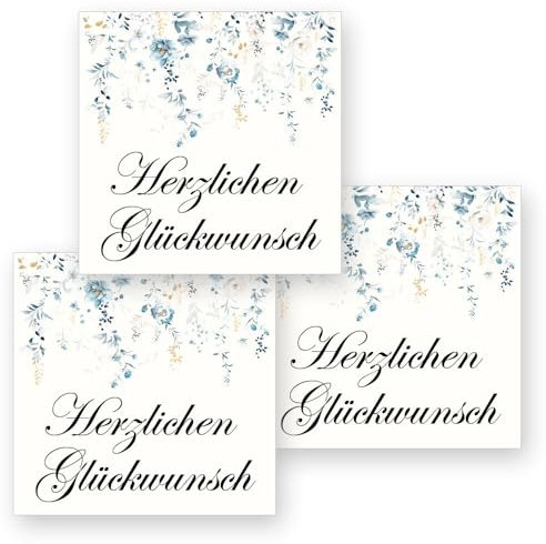 50 Aufkleber HERZLICHEN GLÜCKWUNSCH - Blumenmotiv Quadrat 4 x 4 cm, Besondere Anlässe Glückwünsche, Motiv-Sticker