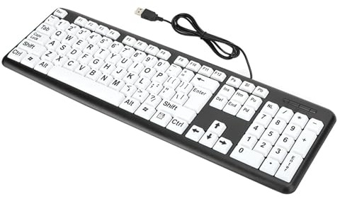 Mtlavishness Clavier Filaire À Grosses Touches Clavier USB Silencieux pour Personnes Âgées avec Touches Blanches Rétróéclairées Idéal Bureau Maison 104 Touches