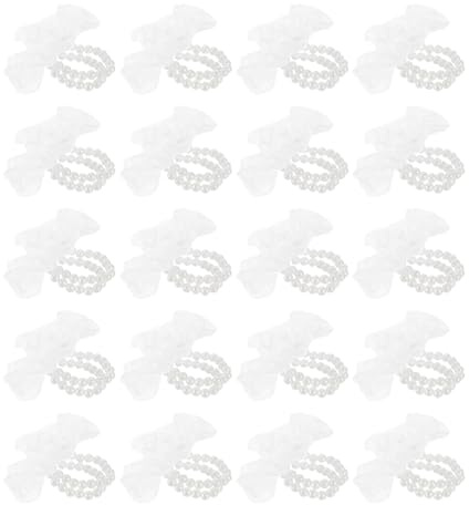PATIKIL Corsage Wristlet, 20 Pcs Lace Pearls Wrist Corsage Bracelets Band Kit DIY Flower Hand Corsages Bracelets Elastic Accessories for Wedding Holiday Beach Party, White