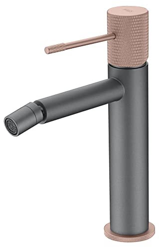 IMEX - Rubinetto Bidet | Rubinetto monocomando Bide | Rubinetto per bidet con miscelatore acqua calda e fredda | Rubinetteria Bidet | Installazione facile | Serie Line | Colore grigio champagne