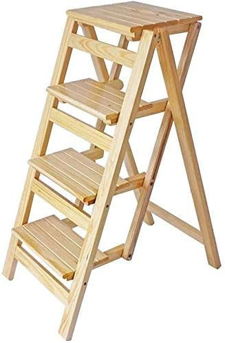 Tabouret Pliant à 4 marches, Tabouret d'échelle, escalier Domestique, Tabouret de Bar, Chaise de Salle à Manger, escabeau en Bois, Outil de Jardin pour la Maison/Naturel