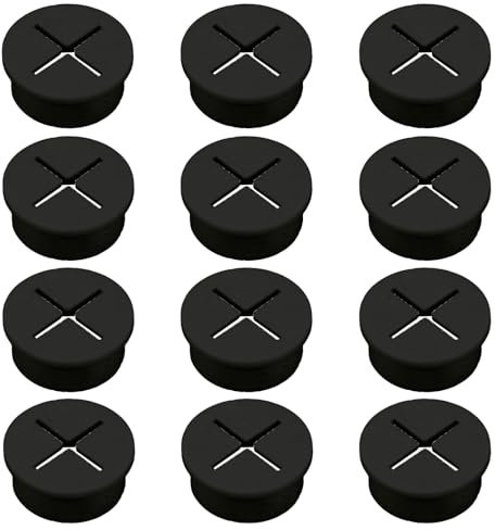 KASURE 12 Stücke kabeldurchführung schreibtisch 25mm tisch kabeldurchführung schreibtisch kabeldurchführung kabeldurchlass für Schreibtisch Computertisch Arbeitsplatten (12 schwarz) Kabeleinführung