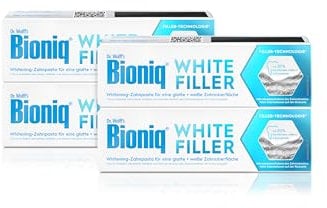 Bioniq® White Filler Zahnpasta - 4 x 75 ml – Sanfte Whitening-Zahncreme mit Hydroxylapatit, schützt und stärkt den Zahnschmelz, für glatte und weiße Zähne, entfernt Verfärbungen schonend, ohne Fluorid