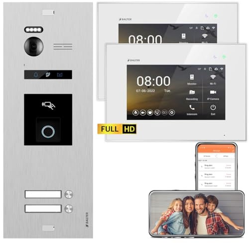 BALTER EVO HD Video Türsprechanlage mit Fingerprint Silber/Weiß 2 Familienhaus Set 2x 7 LCD Monitor WiFi