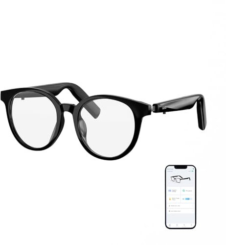 GetD Gafas Bluetooth,Open-Ear Smart Glasses, Gafas de Sol polarizadas Grandes, Bluetooth5.4 Audio Glasses, Anti-Sound Leakage, Call Noise Reduction (Black Frame + Transparent Lens)