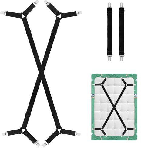 HENGBIRD 4 Pièces Tendeur Drap Housse, Attache Drap Housse avec Pinces Métalliques, Tendeurs De Drap RéGlables, Élastiques Ajustables Sangle Drap Housse, Convient à Tous Lits et Matelas