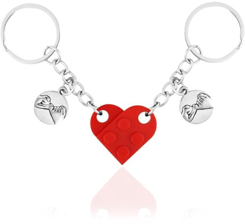 JEYORZY 2 pcs Porte Clef Coeur, Porte Clef Couple Coeur, Idee Cadeau Couple Noël pour Femme Homme, Cadeaux Couple Anniversaire, Porte Clé Cadeau Amoureux, Porte Clef Maison, Idée Saint Valentin, Rouge
