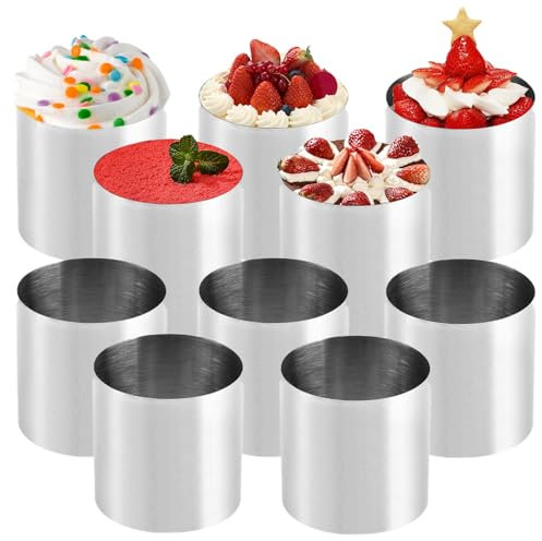 Yuragim Dessertringe und Speiseringe Set, 10 Stück Servierringe, Edelstahl Backring Kuchenringe Set Ø 5 cm Kleine Tortenringe Rund für Kochen Backen Mousse Hochzeit Geburtstag Ostern Backenzubehör