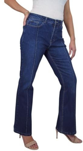 Paulo Due Women's Flared Pintuck Stretch Denim Jeans | High Waisted, Ladies Bootcut Jeans, Slim Fit