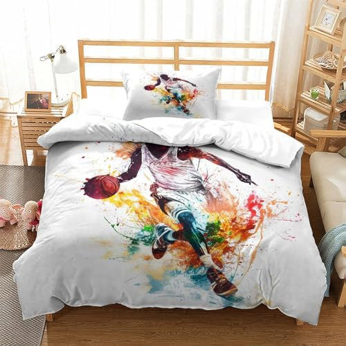 HLXZMCVBT Basketball 3D-Druck Bettbezug Set Microfaser Luxus Mit Reißverschluss Kissenbezug Wende Bettwäsche Kinder, Jungen, Jugendliche Single（135x200cm）