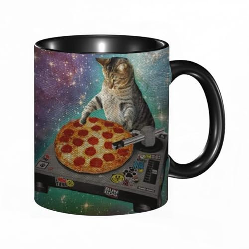 reyawdf Original Tasse mit lustigem Design, Pizza-Katzen-Kasten Köstlicher Nahrungsmittelhippie-coole Katzen-Gala,330ml, für Kaffee- und Teeliebhaber, als Geschenk für Weihnachten, Geburtstag und mehr
