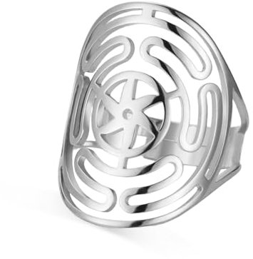 Amaxer Rad der Hekate Symbol Ring für Frauen Gottin Hekate Schmuck Edelstahl offen einstellbar Finger Ring Zierlich Schmuck (Silber)