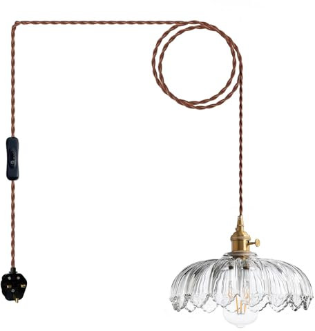 XZHGCEE Plug in Pendant Light Fixtures, Hanging Light Fixture Amber Glass Pendant Light, Pendant Lighting for Kitchen Island, Bedroom, Dining Room, Living Room, E27 No Bulb