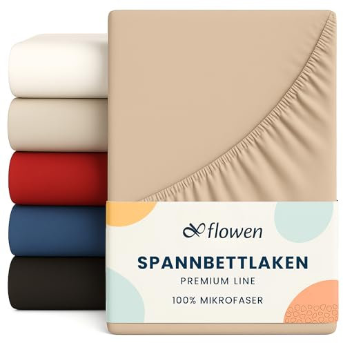 Flowen Spannbettlaken 90 x 200 cm Mikrofaser Spannbetttuch Beige für Bett Atmungsaktive Hypoallergene Bettlaken Anti-Milbe Leicht Weich und Knitterfrei mit 30 cm Tiefe Tasche Maschinenwaschbares