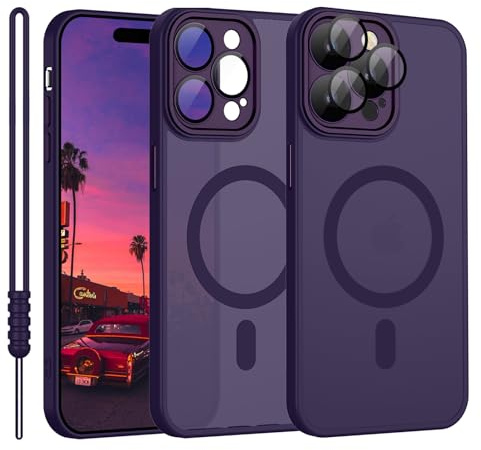 YUANDMI Cover magnetica per iPhone 15 Pro Max compatibile con Magsafe, opaca traslucida ultra sottile antiurto antigraffio custodia per iPhone 15 Pro Max viola scuro