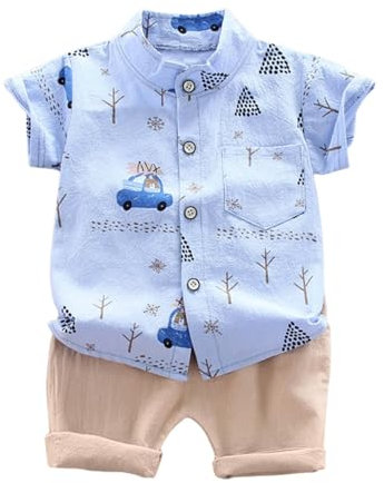Generico Set Estivo Ragazzi Neonato Maschio Camicia Manica Corta Outfit Abbigliamento Completo Bambino Estate T-shirt Maniche Corte Ricamate Short Elastici Vita Alta Regalo per Compleanni