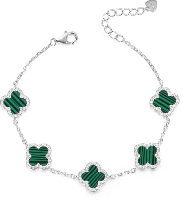 Evensee Kleeblatt Armband 925 Sterling Silber | 5 Edelsteine, Verstellbare Kette, Elegant, Für Alltag und Feierlichkeiten