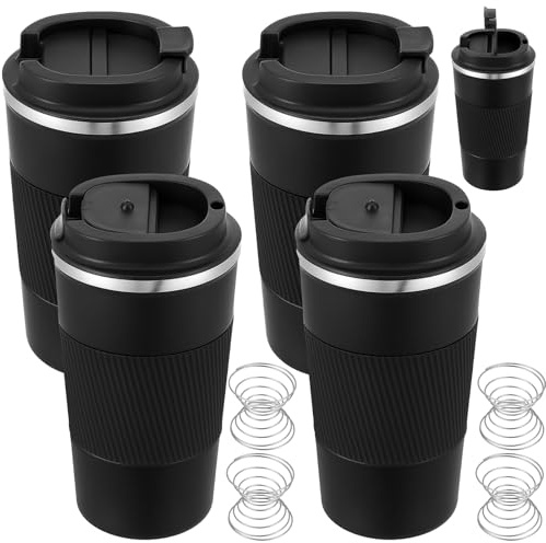 Maxdot 4 Pcs Stainless Steel Shaker Cup with Mixing Ball 17 oz Insulated Metal Blender Tumbler Water Bottle for Protein Mixes Gym Workout (Black)