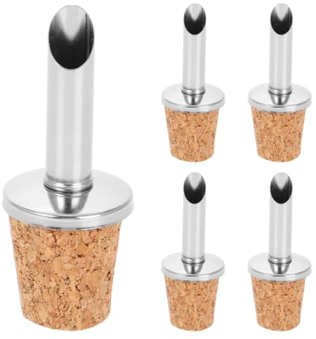 Mikikit 5 Tapones Vertedores De Acero Inoxidable Y Corcho Para Botellas De Aceite Vinagre Y Sirope En Ángulo Antigoteo Sello Hermético 2.36X0.98X0.98In
