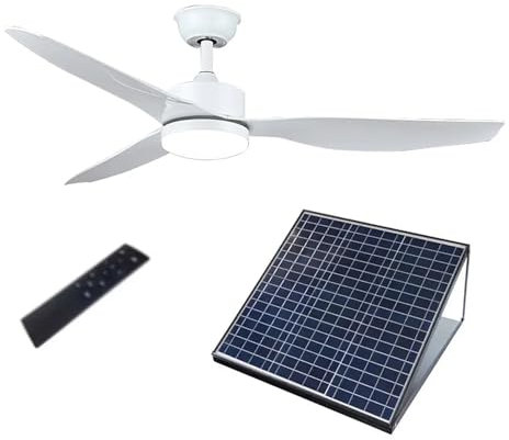 TRUYOK Ventilador de Techo con luz LED Solar Lampara Ventilador Techo con iluminación Regulable Luces de Plafon con Panel Solar y Mando a Distáncia para Patios, Cenadores, Parasol, Camping y Jardín.