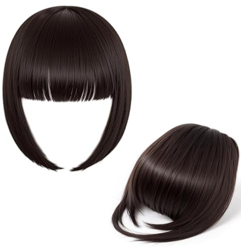 ALLY-MAGIC Clip in Bangs, Clip in Pony Haarteil Clips in Fransen Haarverlängerungen mit Schläfen Front Fringe Air Bangs für Frauen Extension das tägliche Tragen E21-JFQLH-Darkbrown