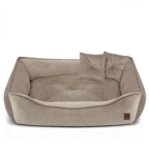 Domarex Premium Hundebett Katzenbett Marco aus Velvet – Luxuriöse Kuschelsofa, Weiches Haustierbett für Hund & Katze, Elegant, Bequem, Langlebig, Made in Poland, Beige 90x60 cm