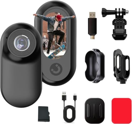 Mini Action Cam Bodycam mit 32GB Speicherkarte, Körperkamera für freihändige Aufnahme, Helmkamera für Fahrrad & Motorrad, tragbare Mini Kamera für Outdoor, Wandern, Skifahren und Alltagsaufnahmen