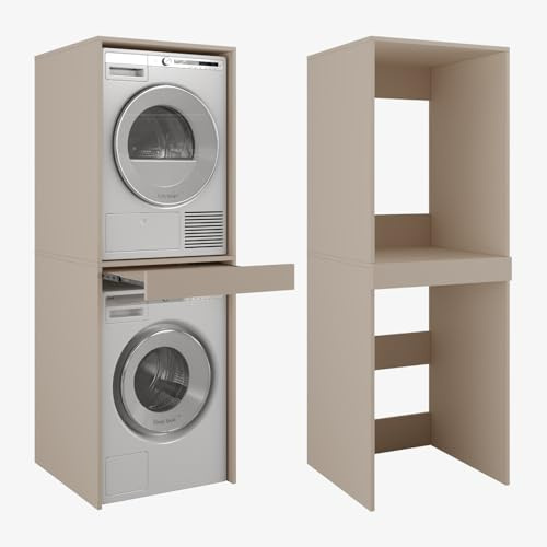 PLATAN ROOM Armadio per lavatrice e asciugatrice con piano scorrevole - Armadio sospeso - 187 x 65 x 66 cm (Cappuccino)