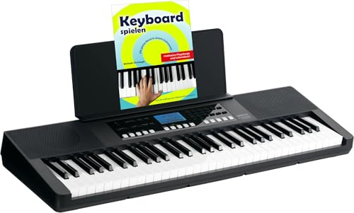 FunKey 61 Performer Keyboard Set mit Keyboardschule - 61 anschlagsdynamische Tasten 450 Sounds 150 Rhythmen 120 Songs USB to Host Lesson Aufnahmefunktion Netzteil - Schwarz