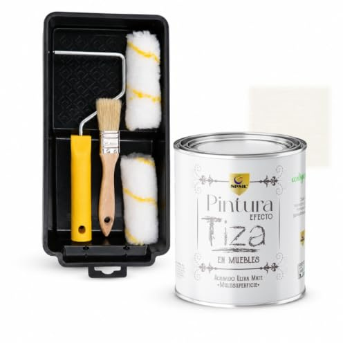 SPSIL Pintura a la Tiza Blanco Tiza 750ml + Kit Pintura 5 Piezas Ecológica, Sin Lijado Previo Decoración Muebles Multisuperficie Interior Madera Metal Cerámica