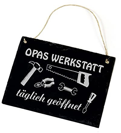 Opa Schild - Opas Werkstatt täglich geöffnet - Schiefer Türschild 22x16cm | Dekolando