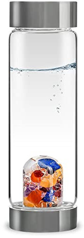 VitaJuwel ViA AYURVEDA - Wasserflasche mit Milchopal, Amethyst, Bergkristall, Lapislazuli, Granat, Karneol, Orangencalcit