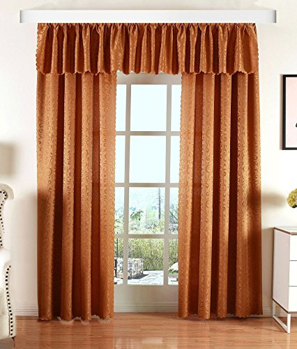 Halley Damast Gardinen Set, 5 Teile, eingenähtes Kräuselband bewährte Jacquard Qualität, Blickdicht HxB 245x145 cm Gold, 20108