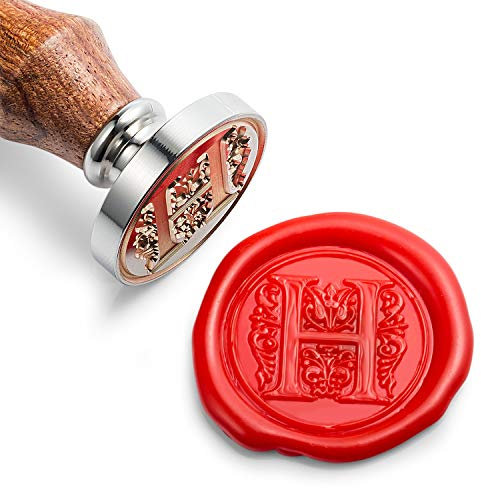 Mceal Siegelstempel, Silberfarbener Messingkopf mit Holzgriff, Regal Alphabet h