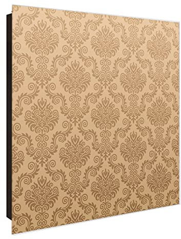 banjado® Großer Schlüsselkasten Glas/Schlüsselbox 30cm x 30cm mit 50 Haken - Motiv Tapete Beige/Schlüsselkasten modern für Schlüsselaufbewahrung mit beschreibbarer, magnetischer Glastür
