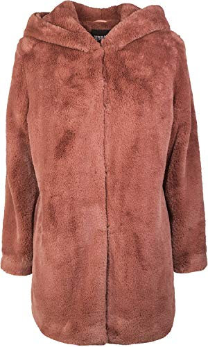 Urban Classics Ladies Hooded Teddy Coat aus Fake Kaninchenfell, Damen Mantel mit Kapuze und Seitentaschen, darkrose, 4XL