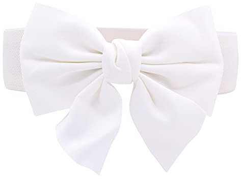 TeeYee Damen Mädchen Fashion und Groß Schleife Decor Elastische Tailleband Breiter Gürtel weiß