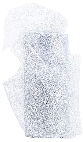BUONDAC 22,5 m Tüll Stoff 15 cm breit mit Glitzerpulver Tüllband für Hochzeit Weihnachten Party Deko Zierband Rolle Dekostoff Dekoband (Silbrig)