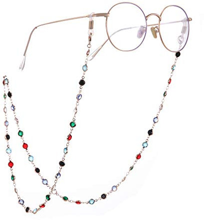 TEAMER Fashion Colorful Eyeglass Chain Sunglass Strap Eyeglass Holder Crystal Statement Beaded Reading Bohemian Glass Strap for Women Girls (Rose Gold with White Rubber)