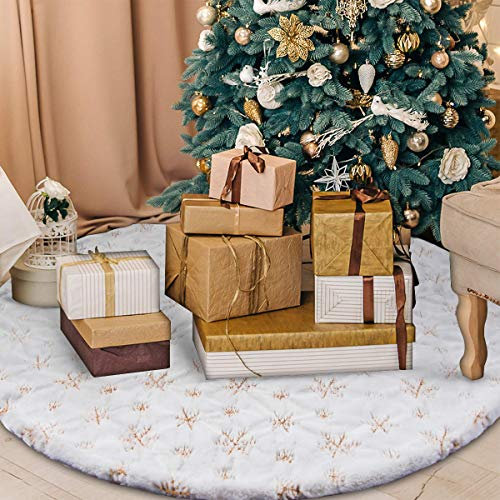 BTSD-home 121,9 cm weißer Kunstfell-Weihnachtsbaum-Rock mit Stickerei Schneeflocken-Muster für Weihnachtsdekorationen Weihnachten Party Zuhause Feiertagsdekoration